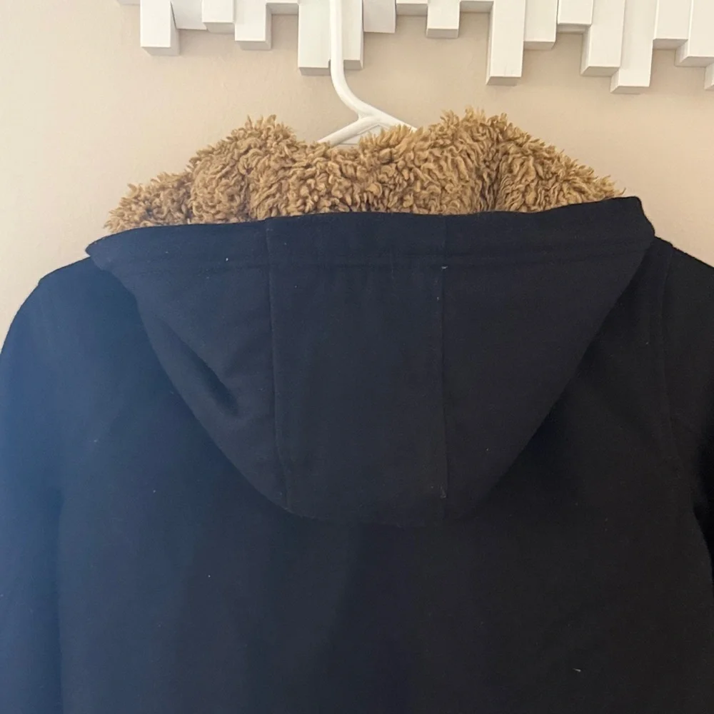 Old Navy Boys Wool Blend Toggle Duffle Coat Black Sherpa Hood Small 6-7 Lined